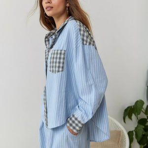 Pyjama-Set – Karomuster – Knopfleiste – Langärmeliger Pyjama – Damenpyjama-Fashion Peak