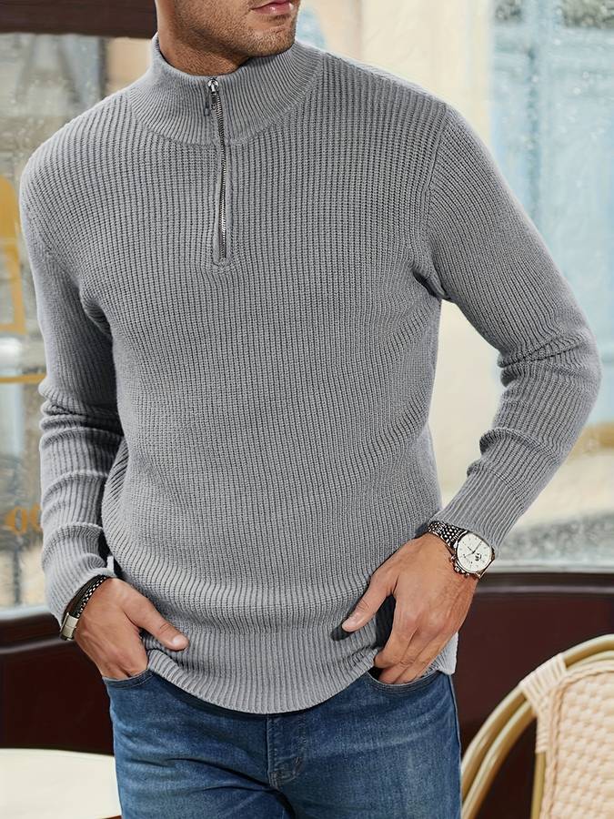 Quarter-Zip Jumper – Gestrickter Herrenpullover mit halbem Reißverschluss für den Winter-Chaps Herrenmode