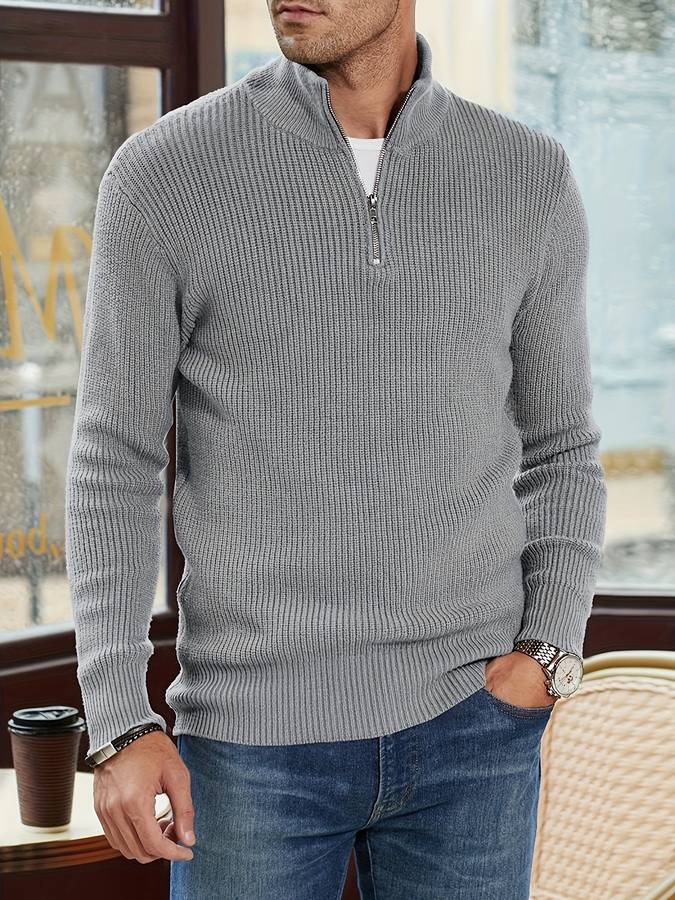 Quarter-Zip Jumper – Gestrickter Herrenpullover mit halbem Reißverschluss für den Winter-Chaps Herrenmode