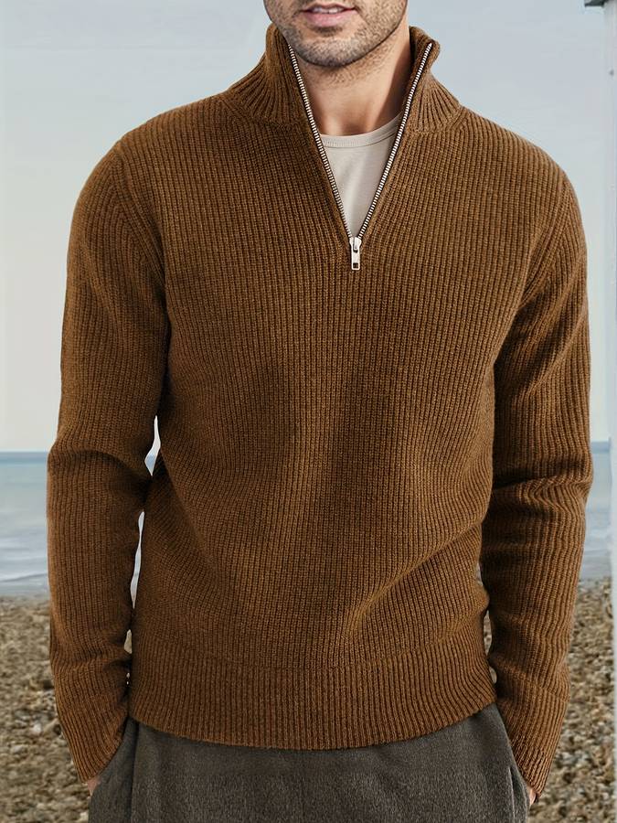Quarter-Zip Jumper – Gestrickter Herrenpullover mit halbem Reißverschluss für den Winter-Chaps Herrenmode
