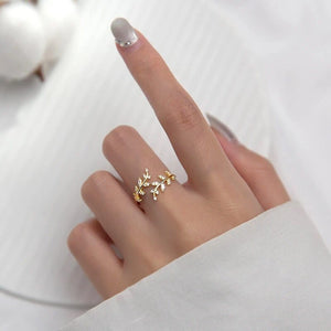 Ring Damen Gold | Blattform mit Zirkonia | Verstellbar-Fashion Peak