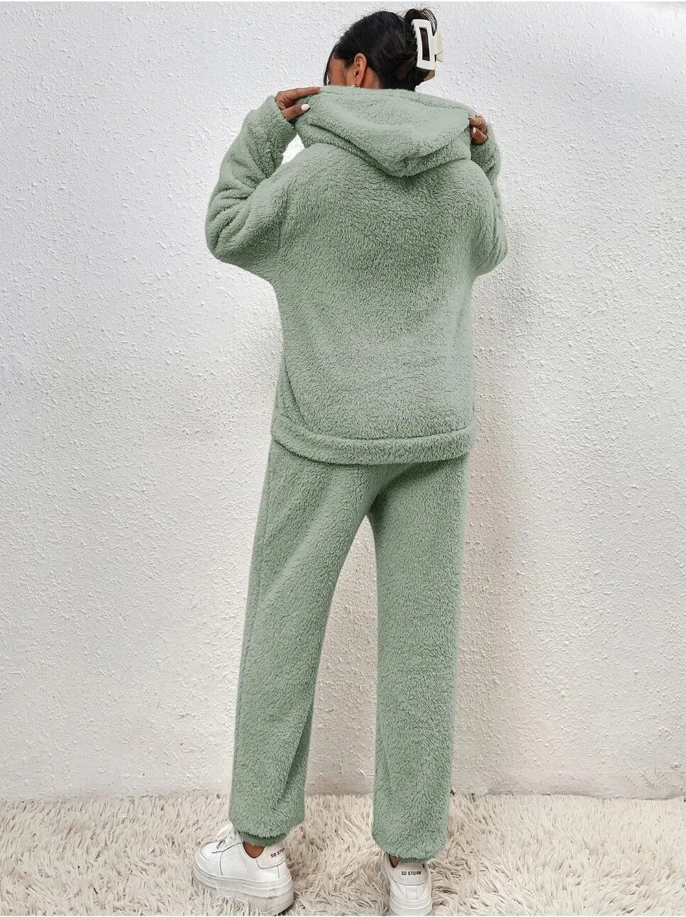 Fleece-Loungewear | Bequem | Teddy-Fleece | Hoodie- und Jogginghosen-Set | Loungewear für Damen