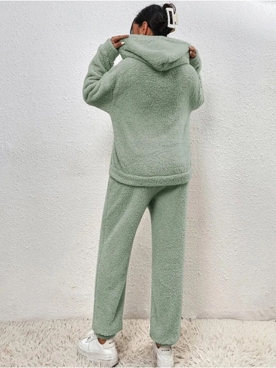 Fleece-Loungewear | Bequem | Teddy-Fleece | Hoodie- und Jogginghosen-Set | Loungewear für Damen
