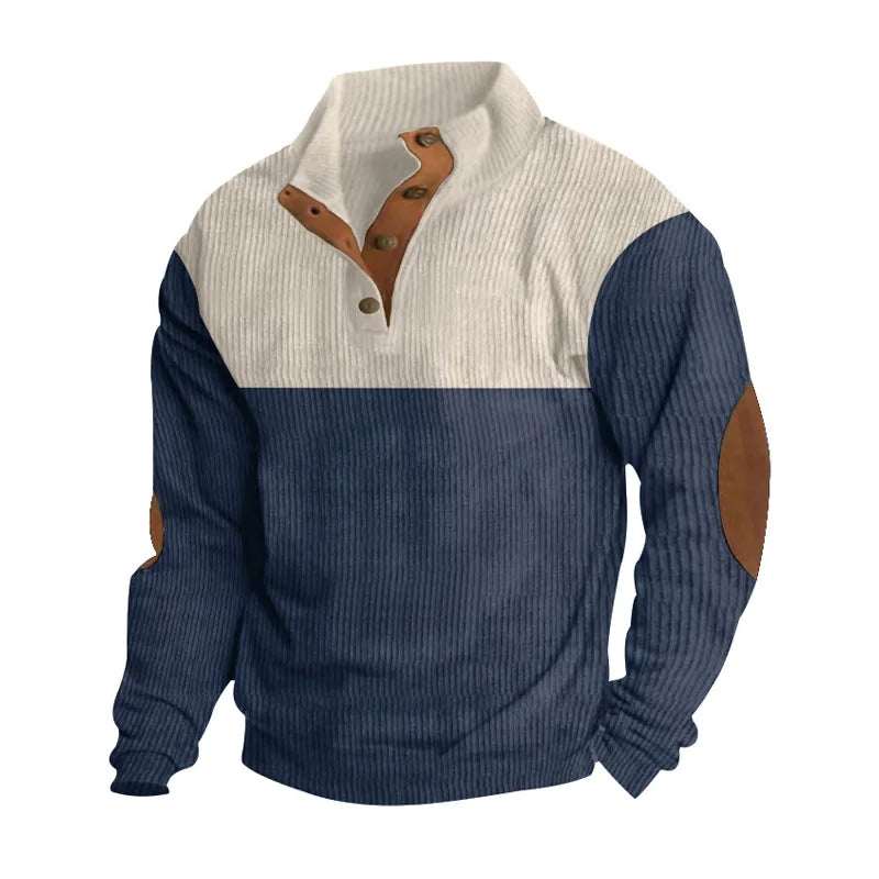 Winter-Pullover - Ellbogen-Patches - Knopfleiste - Pullover - Herrenbekleidung