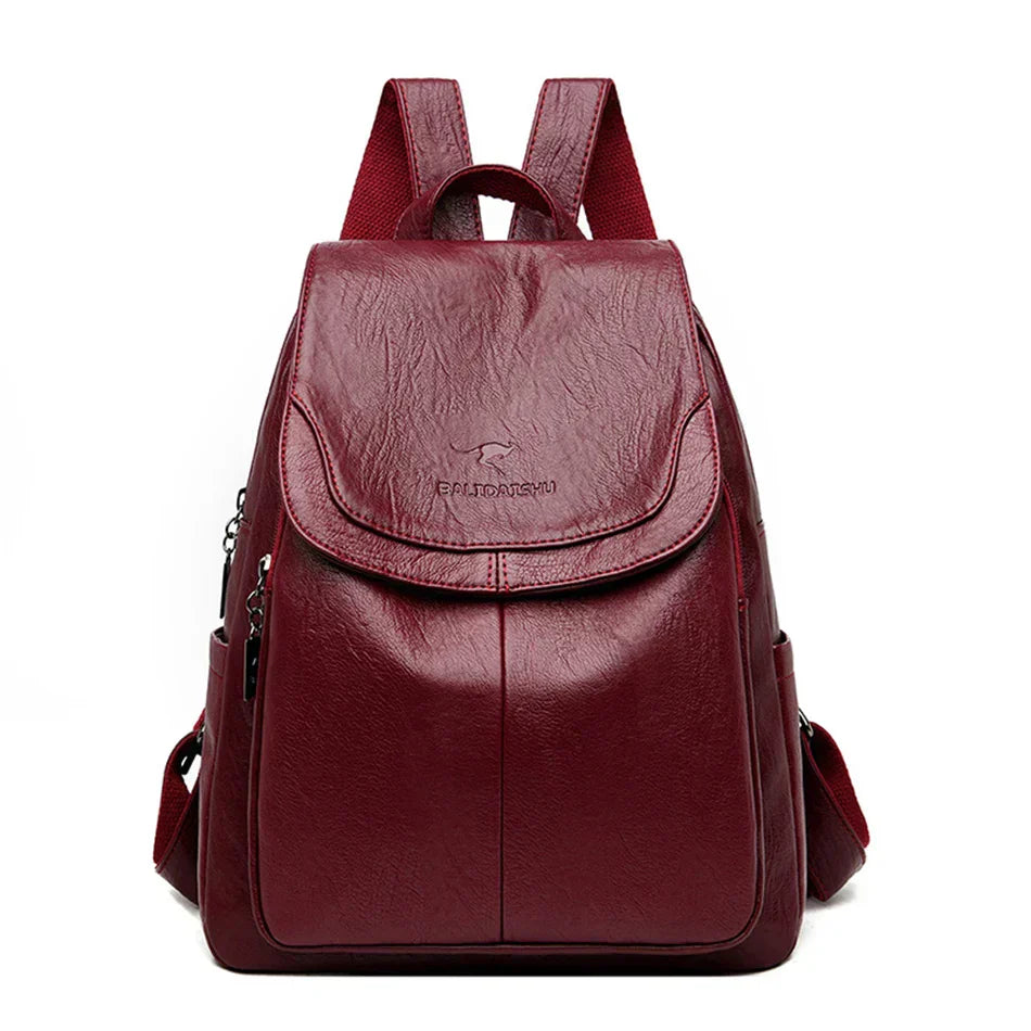 Lederrucksack - Großer Laptop-Rucksack aus Kunstleder für Frauen