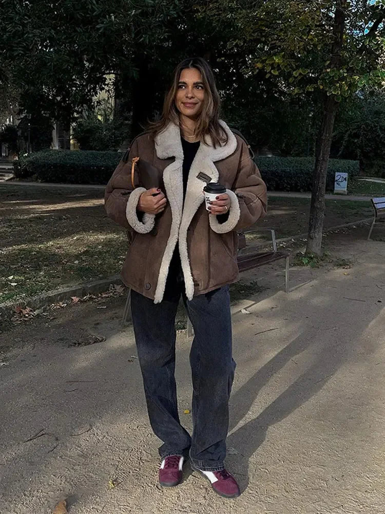 Fliegerjacke – Suedette – mit Fleece gefüttert – Jacke mit Sherpa – Fliegerjacke für Damen