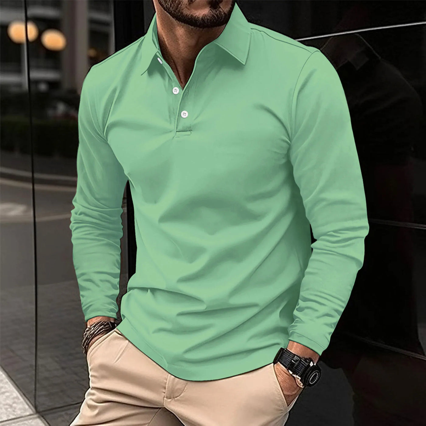 Polohemd – Herren-Polohemd mit Kragen und langen Ärmeln