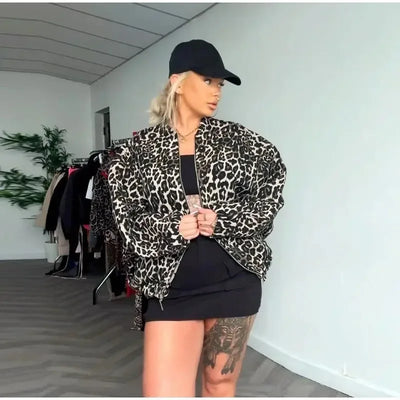 Leopardenmuster Bomberjacke | Übergröße | Zip-Up | Leopardenjacke | Damenjacke