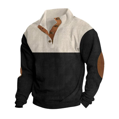 Winter-Pullover - Ellbogen-Patches - Knopfleiste - Pullover - Herrenbekleidung