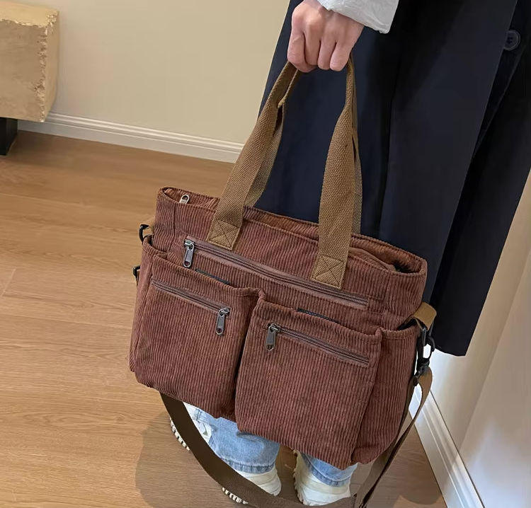 Corduroy Bag - Damen Umhängetasche mit mehreren Taschen und langem Riemen