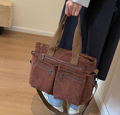 Corduroy Bag - Damen Umhängetasche mit mehreren Taschen und langem Riemen