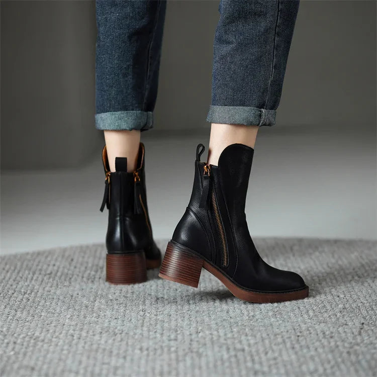 Lederstiefel | Blockabsatz | Schmaler Knöchel | Stiefel mit Absatz | Damenstiefel