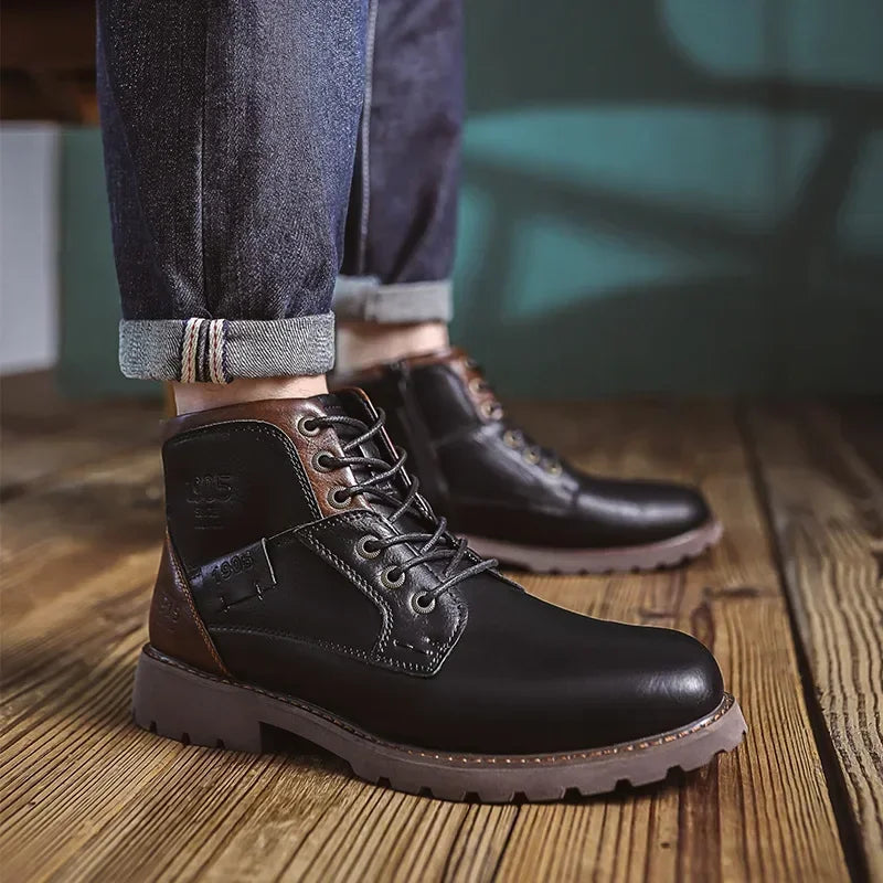Lederstiefel - Schwarze und braune Schnürstiefeletten für Männer