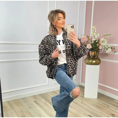 Leopardenmuster Bomberjacke | Übergröße | Zip-Up | Leopardenjacke | Damenjacke