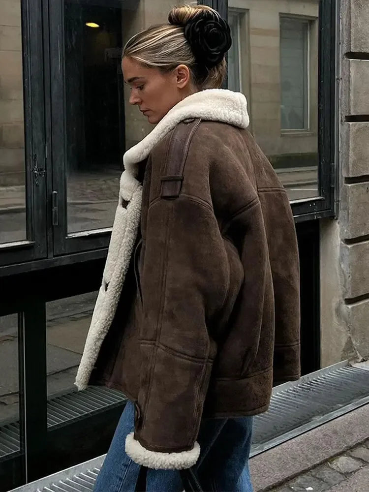 Fliegerjacke – Suedette – mit Fleece gefüttert – Jacke mit Sherpa – Fliegerjacke für Damen