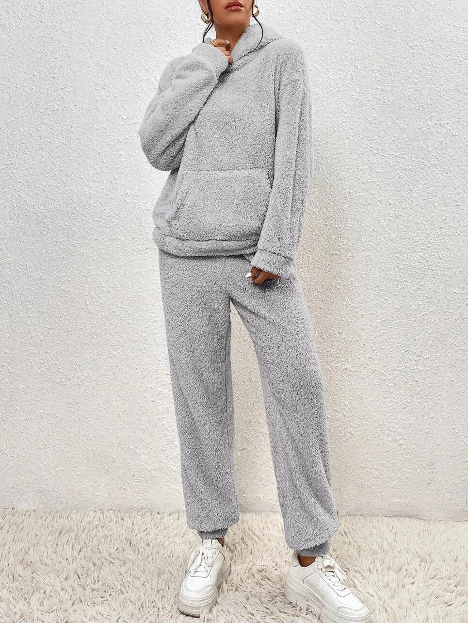 Fleece-Loungewear | Bequem | Teddy-Fleece | Hoodie- und Jogginghosen-Set | Loungewear für Damen