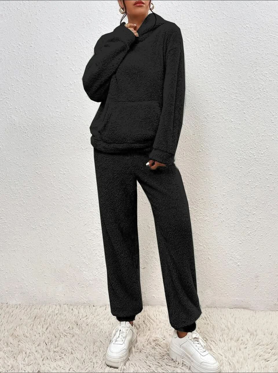 Fleece-Loungewear – Zweiteiliges Lounge-Set für Damen mit Kapuzenpullover und Jogginghose