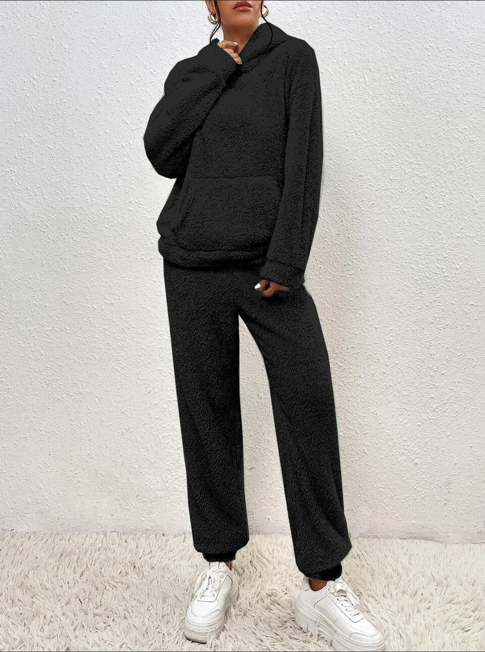 Fleece-Loungewear | Bequem | Teddy-Fleece | Hoodie- und Jogginghosen-Set | Loungewear für Damen