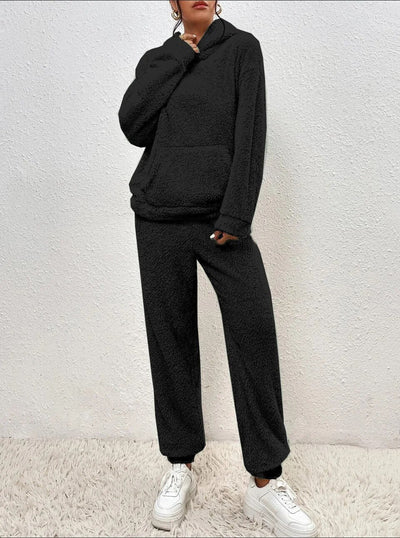 Fleece-Loungewear | Bequem | Teddy-Fleece | Hoodie- und Jogginghosen-Set | Loungewear für Damen