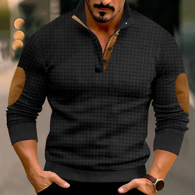 Sweatshirt - Warmer Waffelpullover für Männer mit Ellbogenaufnähern
