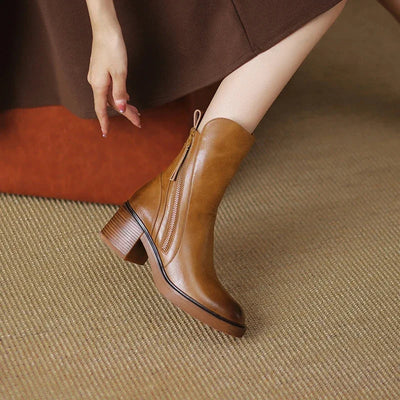 Lederstiefel | Blockabsatz | Schmaler Knöchel | Stiefel mit Absatz | Damenstiefel