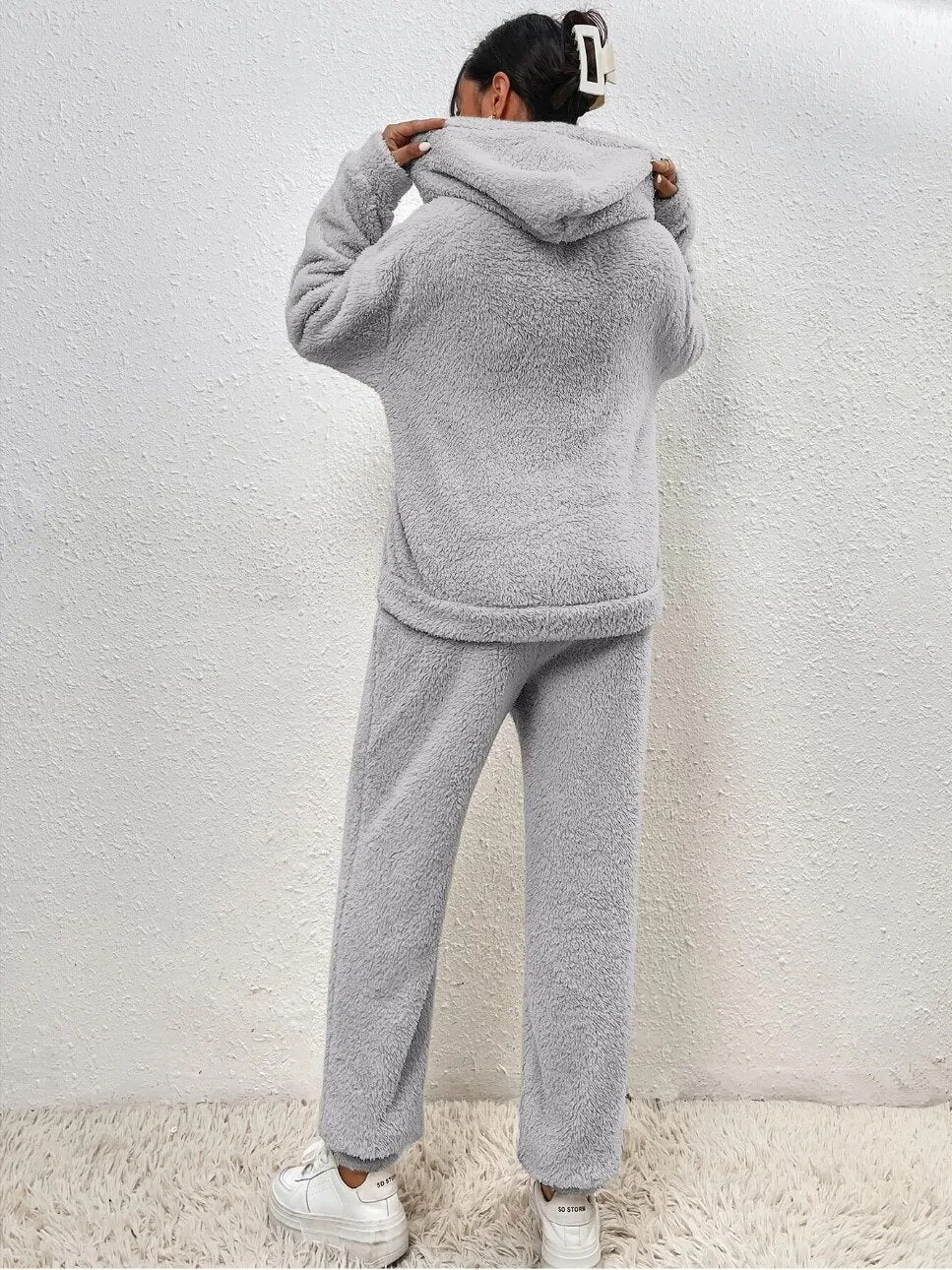 Fleece-Loungewear | Bequem | Teddy-Fleece | Hoodie- und Jogginghosen-Set | Loungewear für Damen