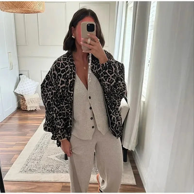 Leopardenmuster Bomberjacke | Übergröße | Zip-Up | Leopardenjacke | Damenjacke