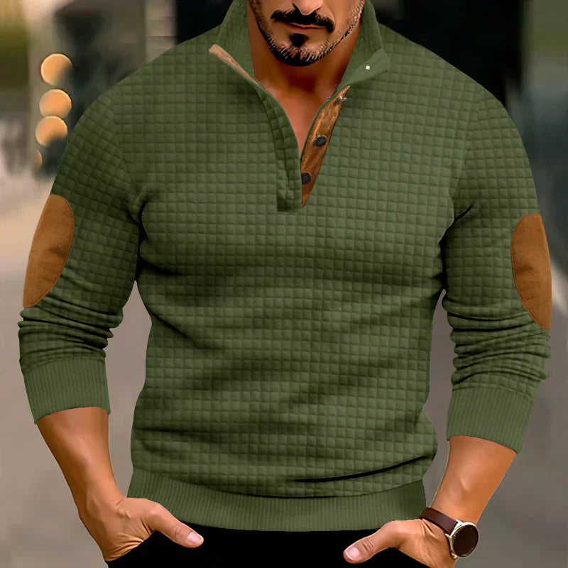 Sweatshirt - Warmer Waffelpullover für Männer mit Ellbogenaufnähern