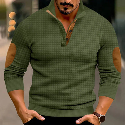 Sweatshirt - Warmer Waffelpullover für Männer mit Ellbogenaufnähern