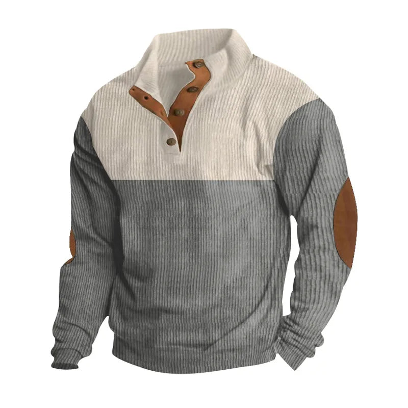 Winter-Pullover - Ellbogen-Patches - Knopfleiste - Pullover - Herrenbekleidung