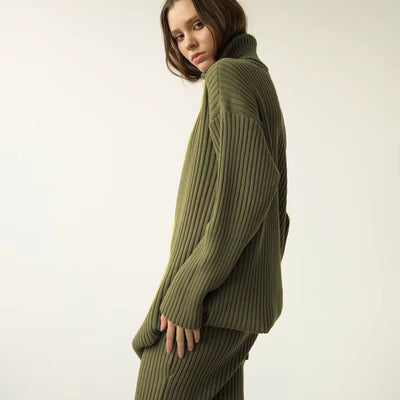 Strick-Set – Rollkragenpullover – Midirock – Zweiteiliges Strick-Set – Pullover-Rock-Set