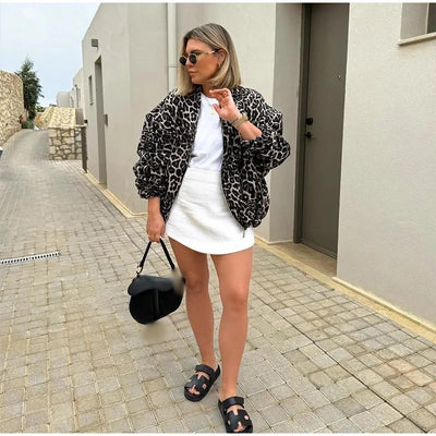 Leopardenmuster Bomberjacke | Übergröße | Zip-Up | Leopardenjacke | Damenjacke