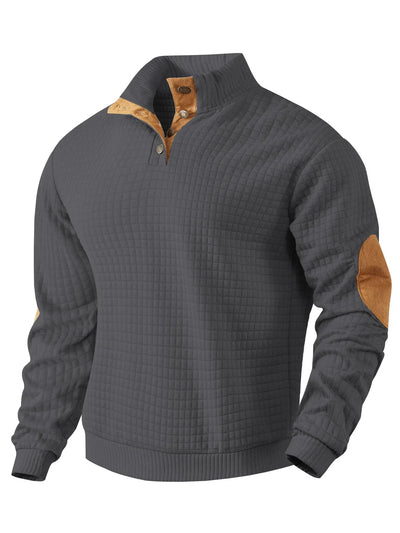 Sweatshirt - Warmer Waffelpullover für Männer mit Ellbogenaufnähern