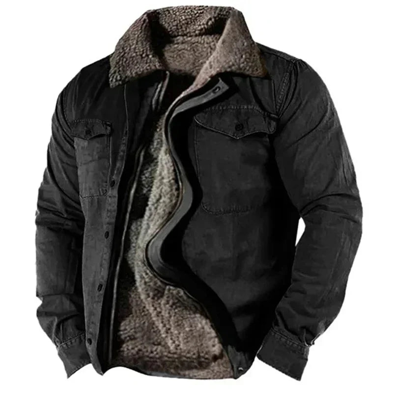 Winterjacke - Herren Casual Zip-Up Fleece gefütterter Wintermantel