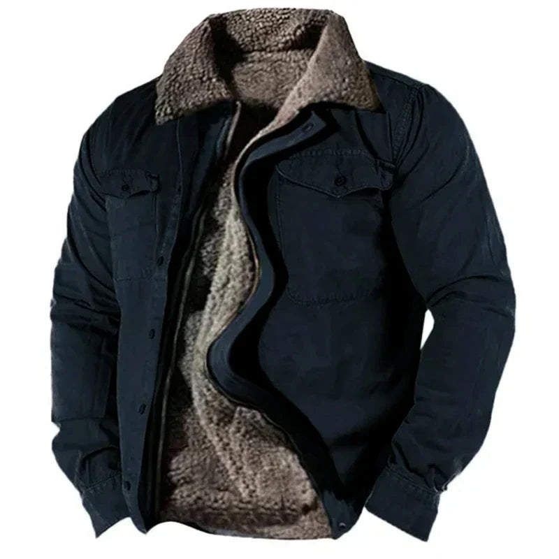 Winterjacke - Herren Casual Zip-Up Fleece gefütterter Wintermantel