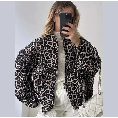 Leopardenmuster Bomberjacke | Übergröße | Zip-Up | Leopardenjacke | Damenjacke