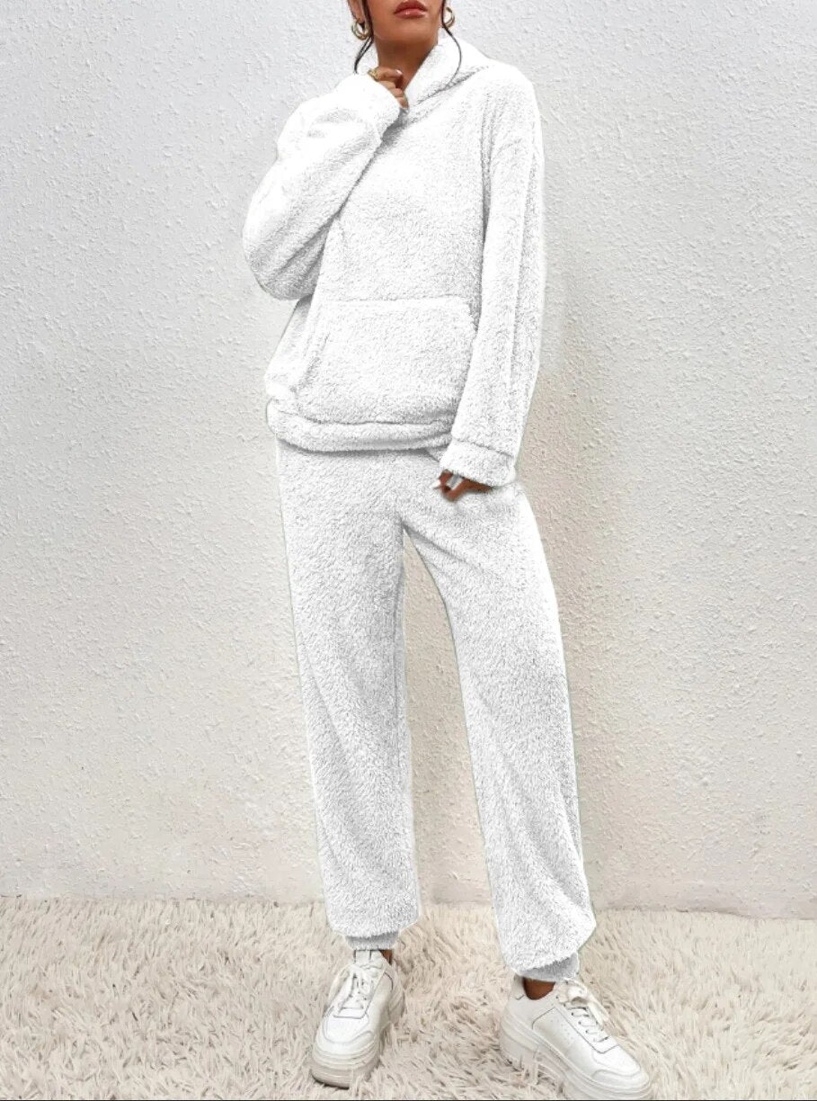 Fleece-Loungewear | Bequem | Teddy-Fleece | Hoodie- und Jogginghosen-Set | Loungewear für Damen