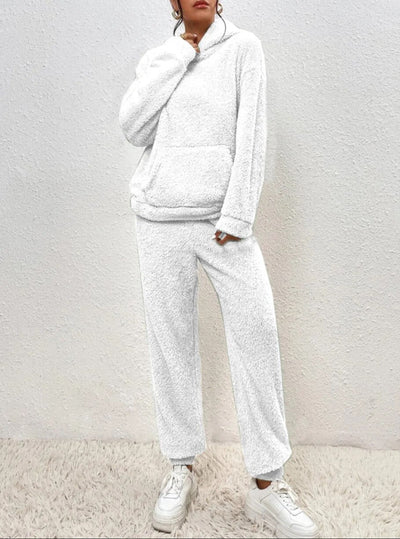 Fleece-Loungewear | Bequem | Teddy-Fleece | Hoodie- und Jogginghosen-Set | Loungewear für Damen
