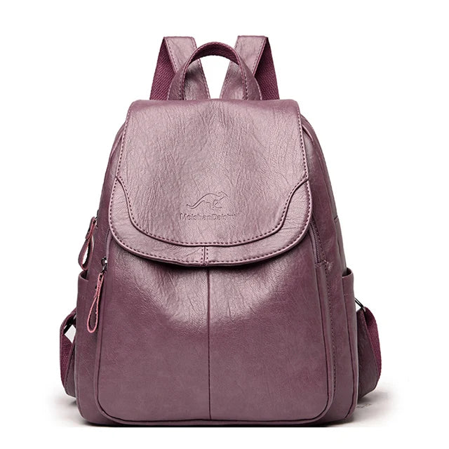 Lederrucksack - Großer Laptop-Rucksack aus Kunstleder für Frauen