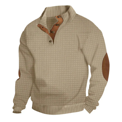 Sweatshirt - Warmer Waffelpullover für Männer mit Ellbogenaufnähern