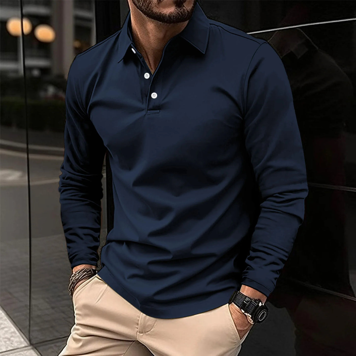 Polohemd – Herren-Polohemd mit Kragen und langen Ärmeln