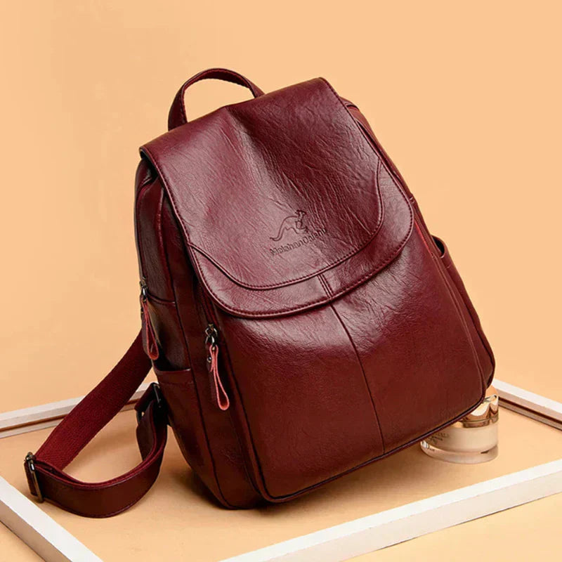 Lederrucksack - Großer Laptop-Rucksack aus Kunstleder für Frauen