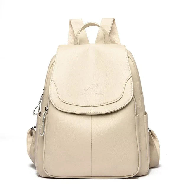 Lederrucksack - Großer Laptop-Rucksack aus Kunstleder für Frauen