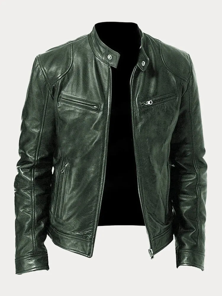 Lederjacke – Slim Fit Leder-Bikerjacke mit Reißverschluss für Herren