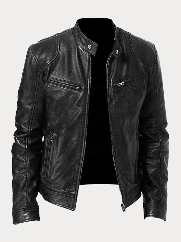 Lederjacke – Slim Fit Leder-Bikerjacke mit Reißverschluss für Herren