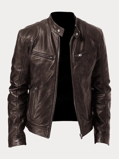 Lederjacke – Slim Fit Leder-Bikerjacke mit Reißverschluss für Herren