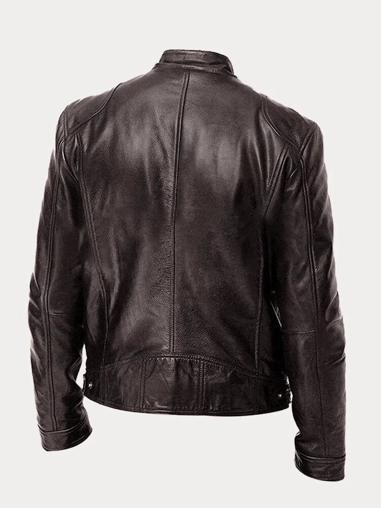 Lederjacke – Slim Fit Leder-Bikerjacke mit Reißverschluss für Herren
