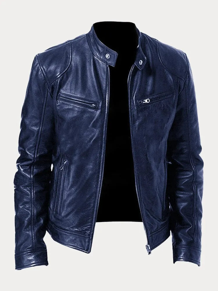 Lederjacke – Slim Fit Leder-Bikerjacke mit Reißverschluss für Herren