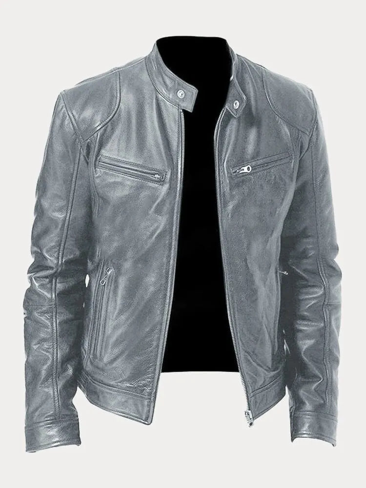 Lederjacke – Slim Fit Leder-Bikerjacke mit Reißverschluss für Herren