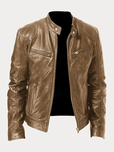 Lederjacke – Slim Fit Leder-Bikerjacke mit Reißverschluss für Herren